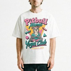 Pitbull Moms Yoga Club Geometric Retro Pink Lover T-Shirt Namaste Puppy Tee
