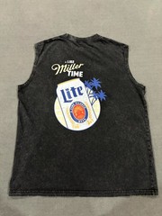 Vintage Miller Lite Tank Top Men Large Black Fine Pilsner Beer Graphic Acid Wash