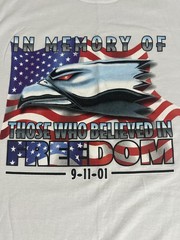 Vintage Russell Athletic Shirt Mens Medium White 9-11 Eagle American Flag 00s