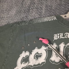 Black Label Men’s XL Graphic T-Shirt Green Y2K Gothic Distressed Biker