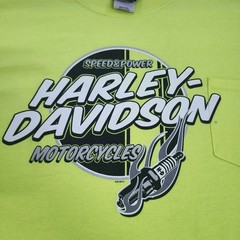 Harley Davidson Mens 2XL Neon Yellow Voodoo New Orleans Graphic Pocket T-Shirt