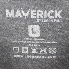 Maverick by Logan Paul T-Shirt Mens Large Logang Graphic Grey Short Sleeve Tee