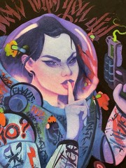 stay cold apparel Tshirt I know What You Did Space Girl Grafitty Size Large Blac