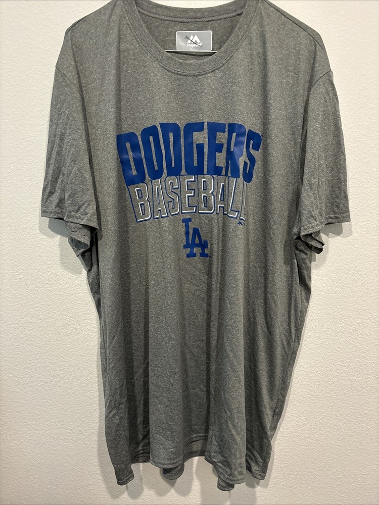 MLB Los Angeles LA Dodgers Majestic T-shirt Mens Size 2XL Heather Gray 100% Poly