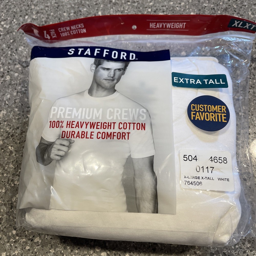 Stafford 4-Pack Men’s Heavyweight 100% Cotton Crew Neck White T-Shirts