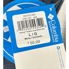 NWT Columbia Men’s Sz L Long Sleeve Waffle Knit Graphic T Shirt Blue Preppy