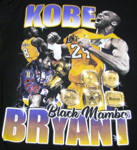 KOBE BRYANT – Black Mamba T-Shirt – 5 x Championship Rings – MVP – Size Small