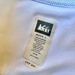 REI Co Op White Active T-Shirt Logo Moisture Wicking UPF 50 Hiking Mens Large