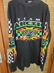Vintage Arctic Cat Long Sleeve Fire Flames Snowmobile Racing Jersey Tee Harley