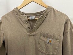VTG Gradient Sun Faded Thrashed Worn WIP Henley Short Sleeve Pocket T-Shirt M