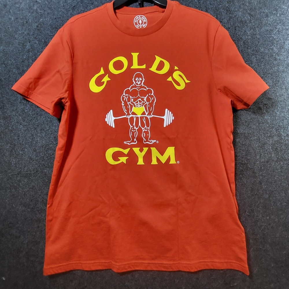 Golds Gym Mens Graphic T-Shirt Orange Joe Gold Bodybuilding Logo Size M