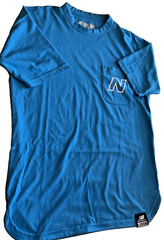 NB New Balance Stretch Blue Pocket T Shirt Unisex size Small Round Slit Hemline
