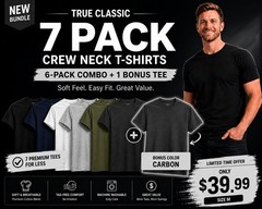 🔥 True Classic 7-Pack Crew Neck T-Shirts | Size M | + Bonus Carbon Tee