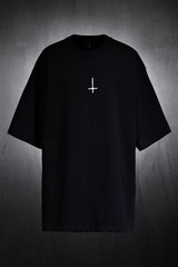 ByTheR ProjectR Mens Black White Cross Hand Painted Graphic T-Shirt Loose Fit