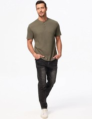 JMIERR Men’s Sz L Henley Shirts Waffle Cotton T-Shirt Gym Workout Athletic Tee.