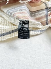 POL Mens Sz M Oversized Henley Tan waffle Knit Mixed Striped Fabric (flaw)
