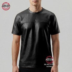 Men’s Genuine Lambskin Leather T-Shirt Black White Classic Leather Tee All sizes
