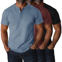 Ficerd 3 Pack Men’s Big and Tall Henley T-Shirts Short Sleeve Plus Size Tee 4XL