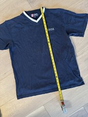 Chaps Ralph Lauren Vintage Embroidered Navy Tee With White V Collar – 90’s M