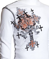 Archaic Affliction Men’s Thermal shirt GODFREY Biker Tattoo Cross White