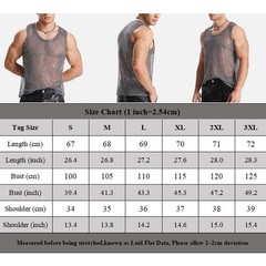 Mens Glitter Sheer See Through Fishnet Tank Top Sexy Mesh Muscle Vest S 3XL