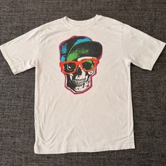 Faded Glory Boys White Graphic T-Shirt Skull with Sunglasses and Hat with Skull