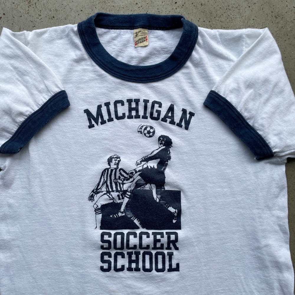 Vintage 1987 Michigan Soccer School T-Shirt Ringer Men’s Small Regular Fit
