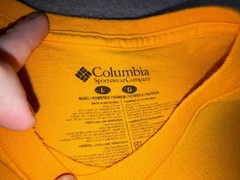 Columbia Mountain Graphic Shirt Mens Large Short Sleeve Yellow Outdoors Casual