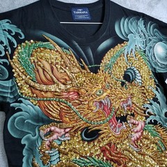 TARMAFIA Year of the Dragon Handmade Sequin & Beaded Mens L Shirt Power Fortune