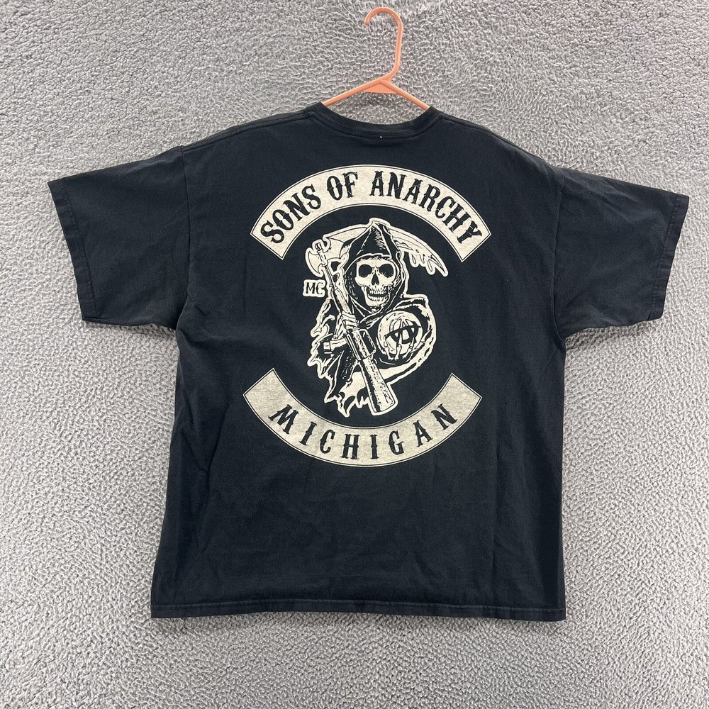 VINTAGE Sons of Anarchy T Shirt Men Extra Large Black Biker Motorcycle Michigan