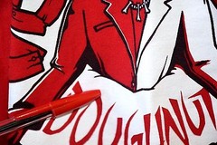 Voodoo Donut Portland Oregon Magic In The Hole Red XL 48” Chest T Shirt Rare