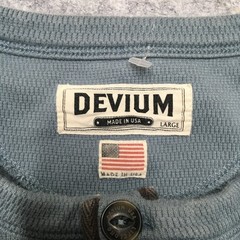Devium USA Thermal Waffle Knit Henley Mens Large L Blue Premium Heavyweight Made