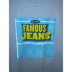 Y2K Old Navy Famous Jeans Shirt Perfect Fit Blue Jean Promo Tee 2000s L Large