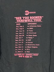 Rare Oklahoma Sooners Big 12 Farewell Tour T-Shirt, Black, Double Sided, Size XL
