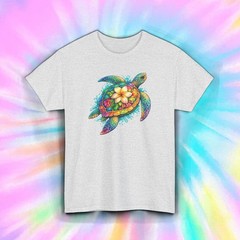 Sea Turtle Plumeria Flower Shirt Tropical Hawaiian Beach Ocean Graphic Tee
