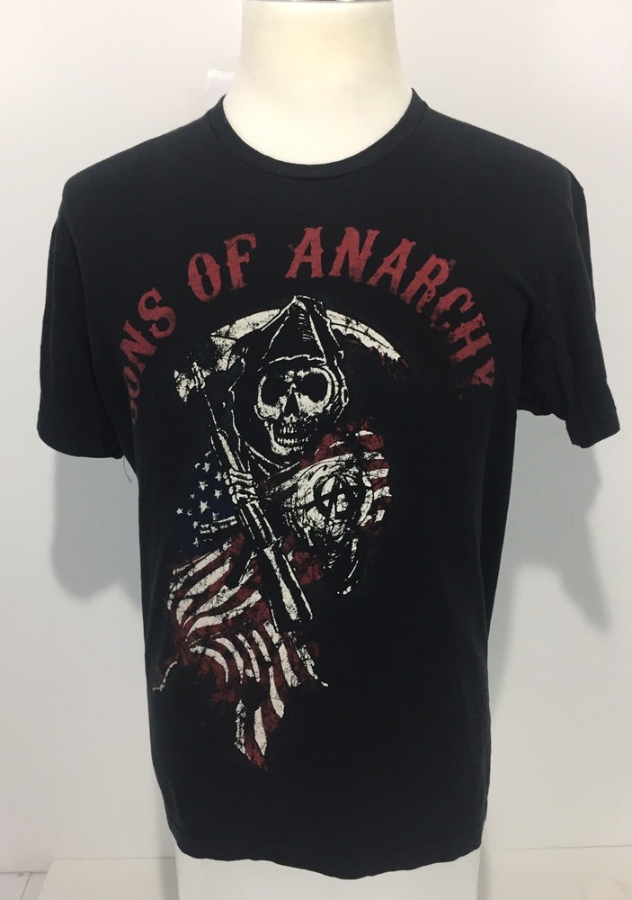 Sons Of Anarchy Men’s Medium Shirt Black Unique Graphics USA Flag Rare