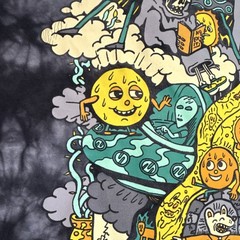 Killer Acid Men’s Black Gray Yellow Cotton Tie Dye Sun Graphic T-Shirt Size M