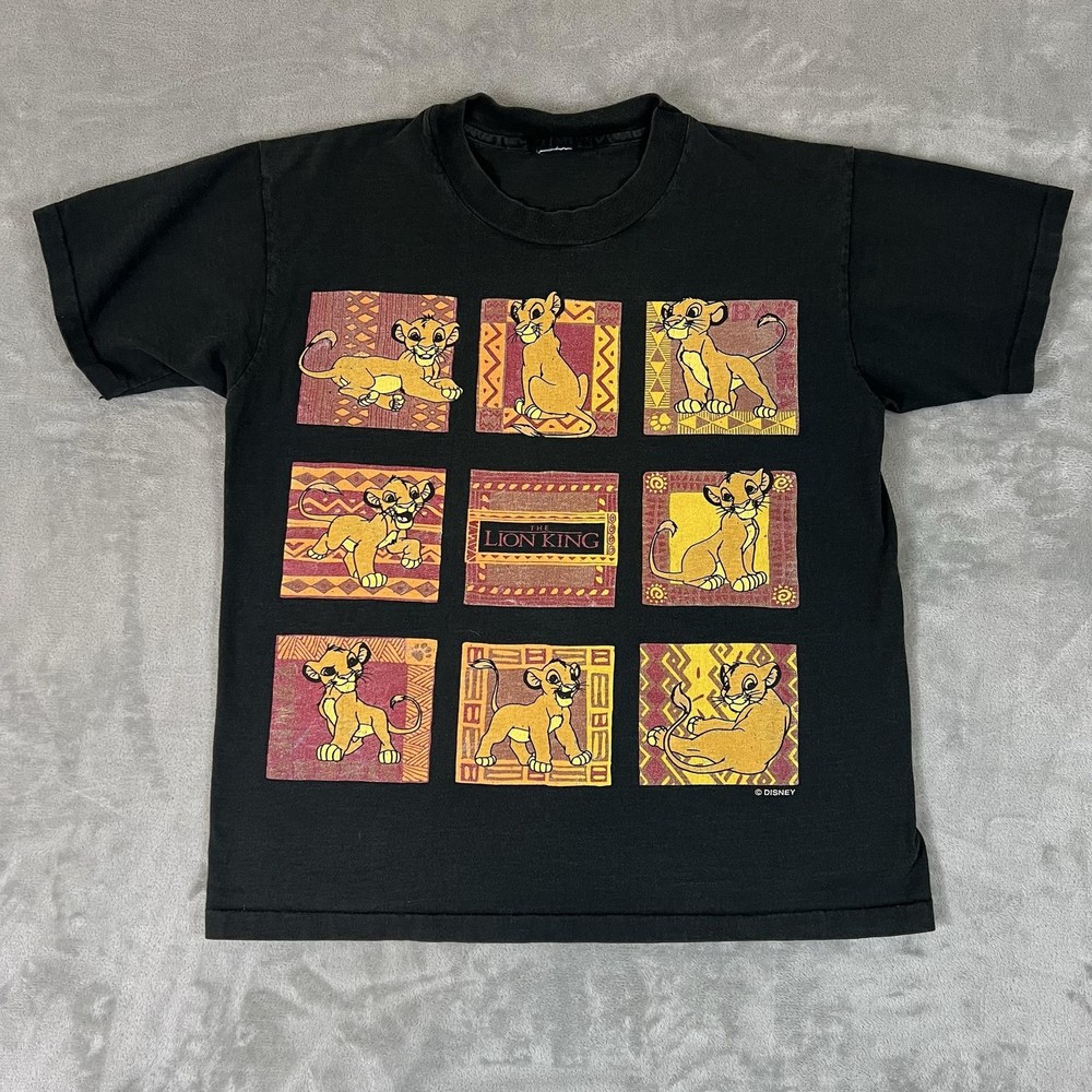 Vintage Disney Lion King Promo Shirt Mens M Black Simba Graphic Squares Cartoon