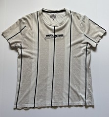 Hollister Mens Small Gray Beige Striped Crewneck 100% Cotton Embroidered Logo