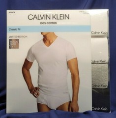 Calvin Klein 4 V-Neck Classic Fit T-Shirts M Black White Gray Cotton SHIPS FREE!