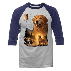 Golden Retriever Howling at Moon Night Forest Dog Waterfall 3/4 Sleeve Raglan