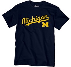 Blue 84 Mens Michigan Wolverines T-Shirt Cursive Team Color Team Color Medium