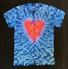 *New* 3XL & 4XL Handmade Tie Dye, Blue w/Heart Cruncht Crinkle, Crew or V-Neck