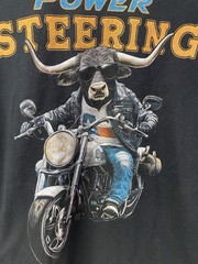 Gildan Men’s L Black Power Steering Motorcycle Graphic Crew Neck Tee