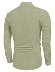 Men’s Cotton Hemp Long Sleeve Casual Beach Henley Shirt(LIGHT GREEN,S)