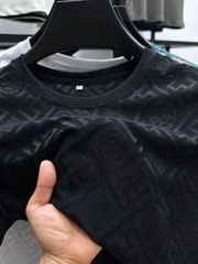 New Men’s Jacquard T-Shirt Casual Short Sleeve Round Neck Breathable Fashion TOP