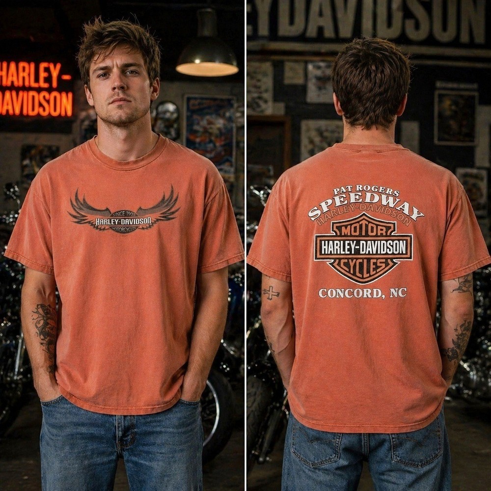 VTG 90s Harley Davidson Shirt Concord NC Speedway USA Made Hanes Beefy L 21×26