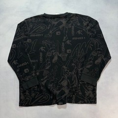 Vintage AND1 Long Sleeve Thermal Shirt Mens L Black AOP Basketball Graphic Y2K