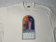 Vintage 1990s 90s Welcome Aboard Cruise Ship Art Deco Vacation Sunset T-Shirt XL