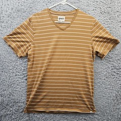 Pact Organic T Shirt Men Medium Brown Stripe V Neck 100% Organic Cotton